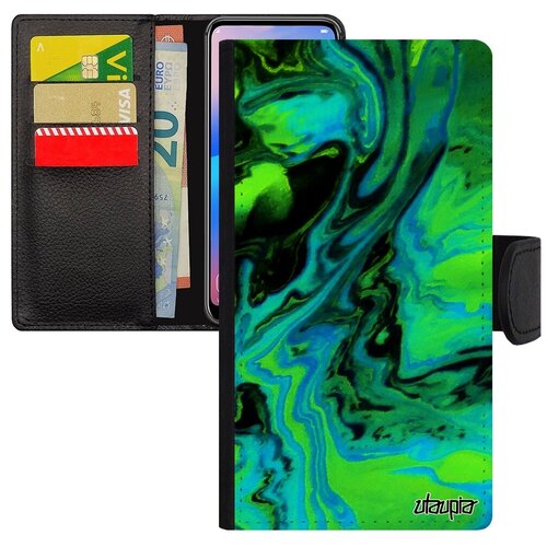 фото Дизайнерский чехол- книжка на смартфон // iphone 7 plus // "волны" море краски, utaupia, зеленый