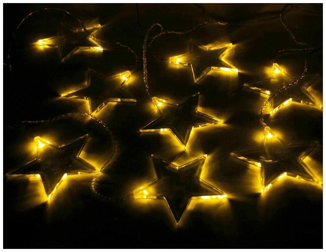 Электрогирлянда - бахрома волшебные звёздочки, 8 тёплых белых LED-огней, 105х30-50 см, таймер, батарейки, Kaemingk 482668