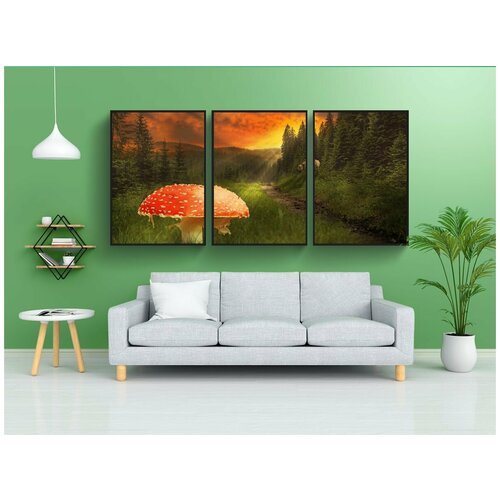 фото Набор модулных постеров для интерьера "поганка, гриб, лес" 60x90 см. в тубусе, без рамки lotsprints
