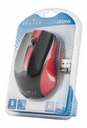 Мышь Оклик 485MW черныйкрасный оптическая 1000dpi беспроводная USB для ноутбука 3but