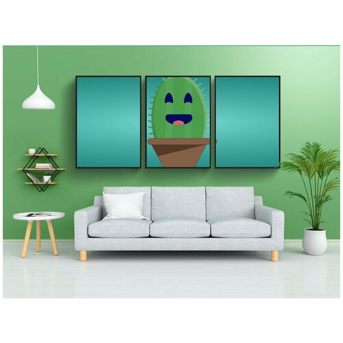 фото Набор модулных постеров для интерьера "кактус, мультфильм, иллюстрация" 60x90 см. в тубусе, без рамки lotsprints