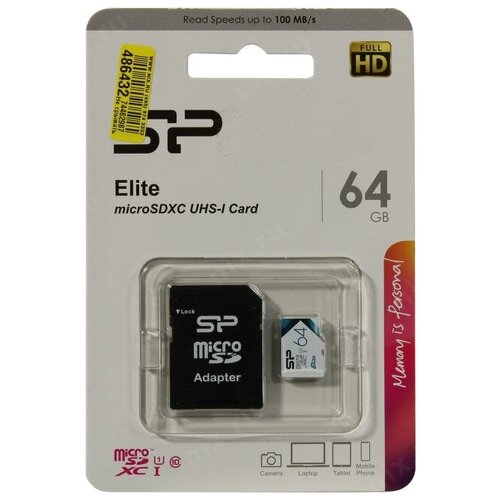 Карта памяти 64Gb MicroSD Silicon Power Elite Class 10 + SD адаптер (SP064GBSTXBU1V21SP)