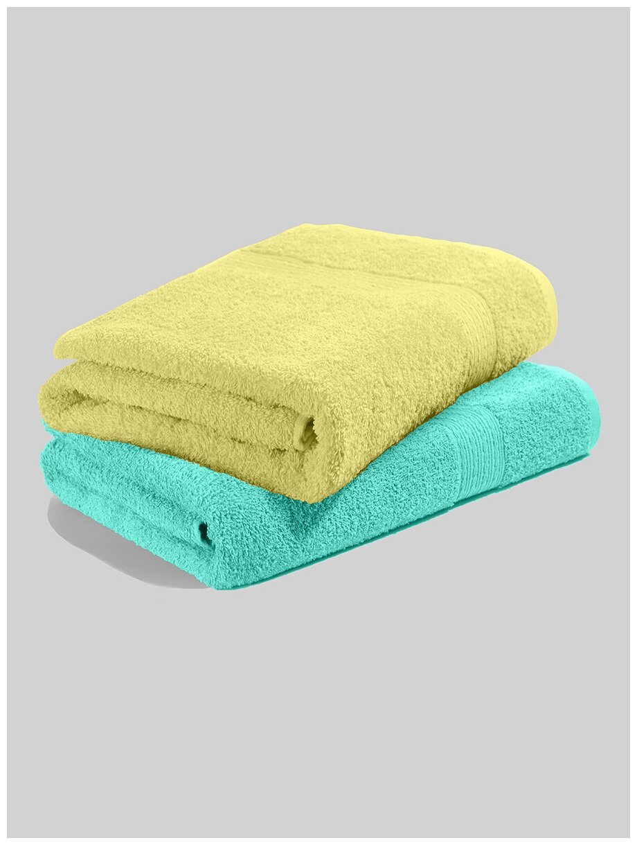 Комплект полотенец 70x140, 2 шт, светло-зеленый, лимонный - фотография № 2