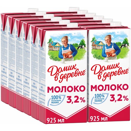 Молоко Домик в деревне ультрапастеризованное 3.2% 3.2%, 0.925 л, 0.95 кг