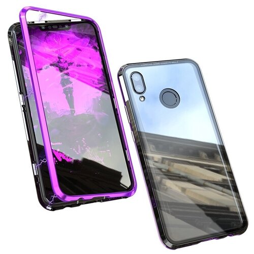 фото Чехол-бампер mypads для huawei p30 lite / huawei nova 4e / honor 20 lite / honor 20s (mar-lx1h) магнитный из закаленного стекла и металла с двухсторонней прозрачной крышкой металлический защитный противоударный фиолетовый
