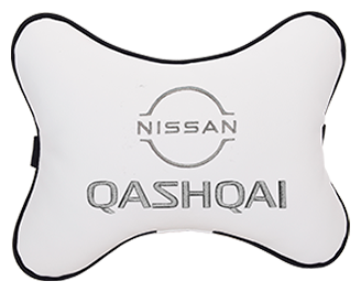 Автомобильная подушка на подголовник экокожа Milk с логотипом автомобиля NISSAN QASHQAI (new)