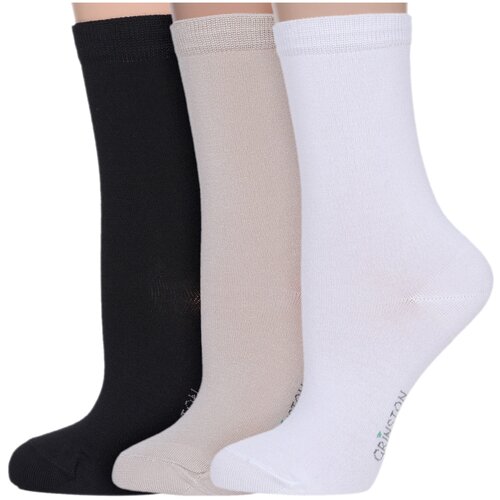 Комплект из 3 пар женских бамбуковых носков Grinston socks (PINGONS) микс 1, размер 25