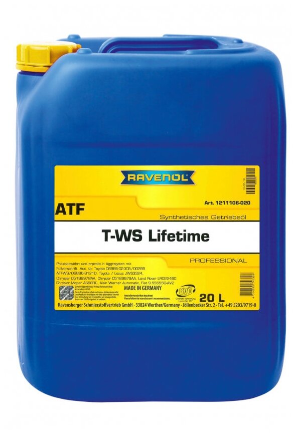 Трансмиссионное масло RAVENOL ATF T-WS Lifetime (20л)