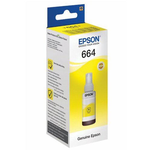 Чернила EPSON 664 (T6644) для СНПЧ Epson L100/L110/L200/L210/L300/L456/L550, желтые, оригинальные, C13T66444A/498 - 1 шт. комплект 3 шт чернила epson c13t66444a для снпч epson l100 l110 l200 l210 l300 l456 l550 желтые оригинальные