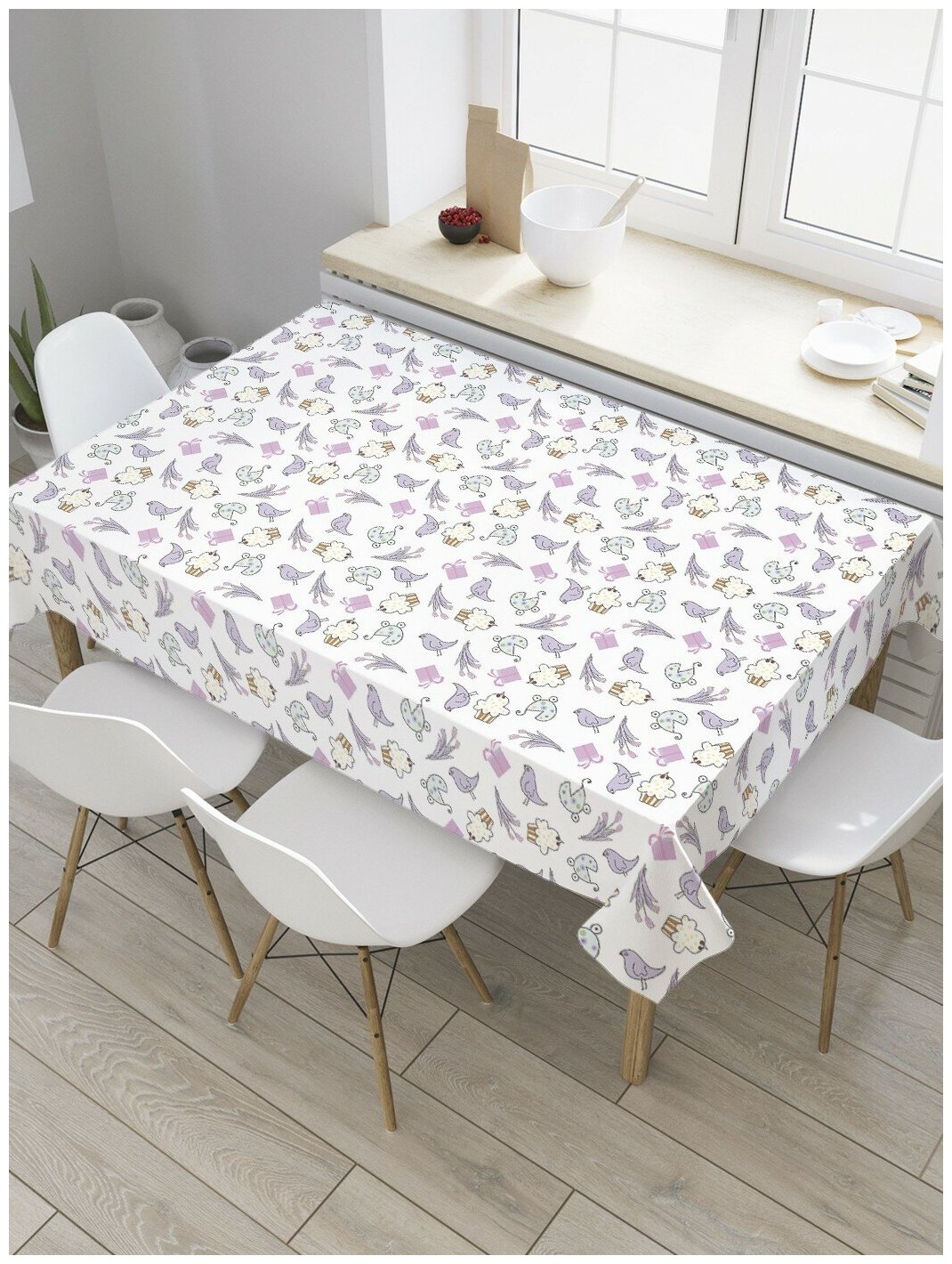 Скатерть прямоугольная JoyArty на кухонный стол "Подарки для новорожденного" из оксфорда, 180x145 см