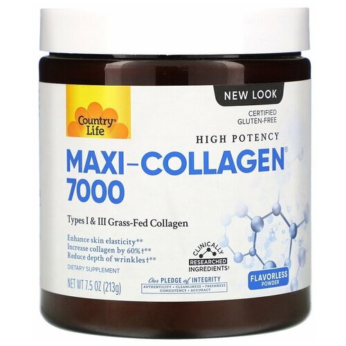 Country Life Maxi-Collagen 7000 Powder (Коллаген тип I и III) 213 гр без вкуса