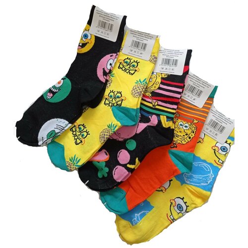 фото Носки женские/ яркие с принтом мультиков / набор 5 пар носков с принтом. готовый подарок. размер 36-41. оем