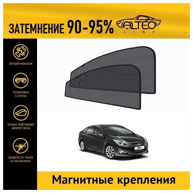 Каркасные автошторки ALTEO PREMIUM на Hyundai i40, 1 (2011-2015) седан на передние двери на магнитах с затемнением 90-95%