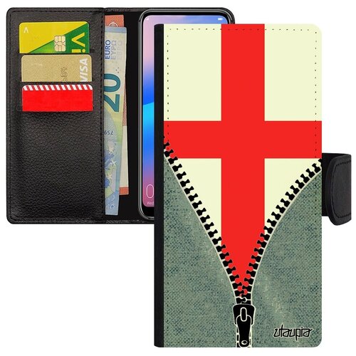 фото Качественный чехол книжка на мобильный // huawei p20 pro // "флаг англии на молнии" дизайн туризм, utaupia, серый