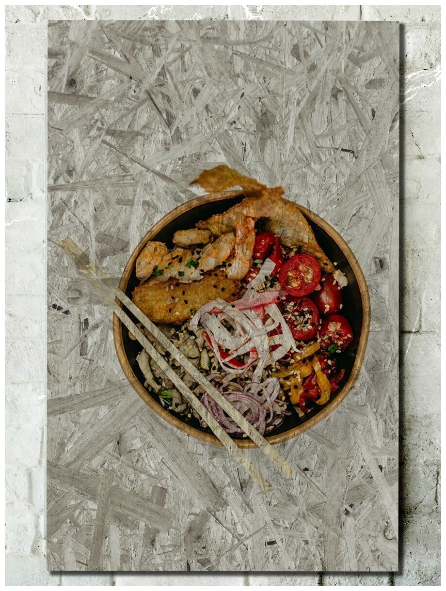 Картина интерьерная на рельефной доске Разное Еда (азиатская кухня, рис, вок, рыба, интерьер, кафе, бар) - 4547