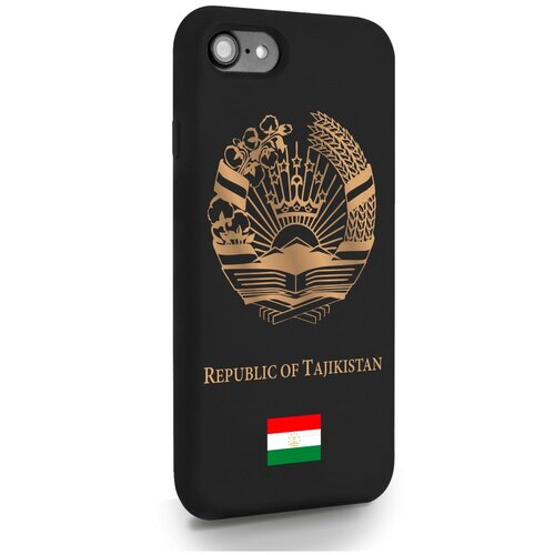 Черный силиконовый чехол SignumCase для iPhone 7/8/SE2020 Золотой Герб Таджикистана для Айфон 7/8/СЕ2020 силиконовый чехол герб классический для iphone 7 8 se2020 на айфон 7 8 се2020