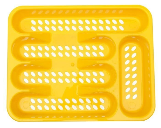 Лоток для столовых приборов / Поддон для сушилки посуды / Органайзер для столовых приборов в ящик с отверстиями 5 отсеков желтый