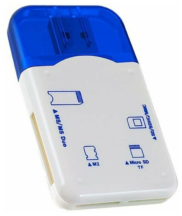 Картридер Perfeo SD/MMC+Micro SD+MS+M2, (PF-VI-R010 Blue) синий