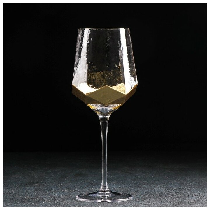 фото Бокал стеклянный для вина Magistro «Дарио», 500 мл, 7,3×25 см, цвет золотой