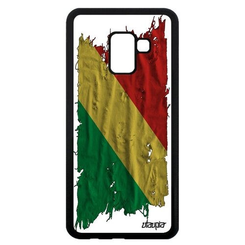 фото Необычный чехол на мобильный // galaxy a8 2018 // "флаг конго браззавиль на ткани" стиль государственный, utaupia, белый