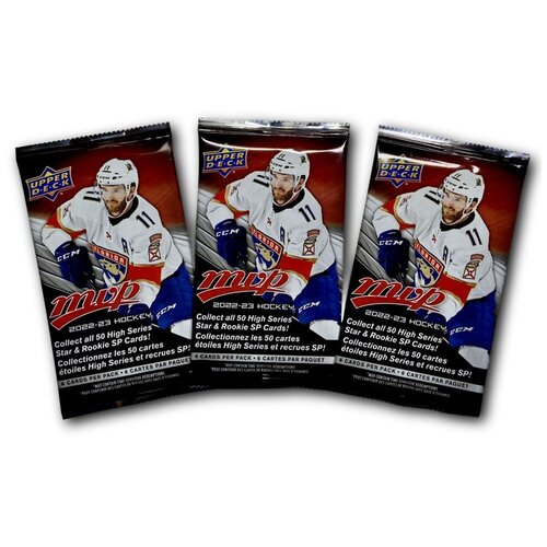 Коллекционные хоккейные карточки НХЛ / Upper Deck Хоккей MVP 2022-23 / Подарочный набор, 3 пакетика хоккейных карточек по 6 карт в каждом. коллекционные хоккейные карточки кхл подарочный набор 10 пакетиков хоккейных карточек sereal 2021 22