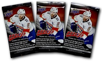 Коллекционные хоккейные карточки НХЛ / Upper Deck Хоккей MVP 2022-23 / Подарочный набор, 3 пакетика хоккейных карточек по 6 карт в каждом.