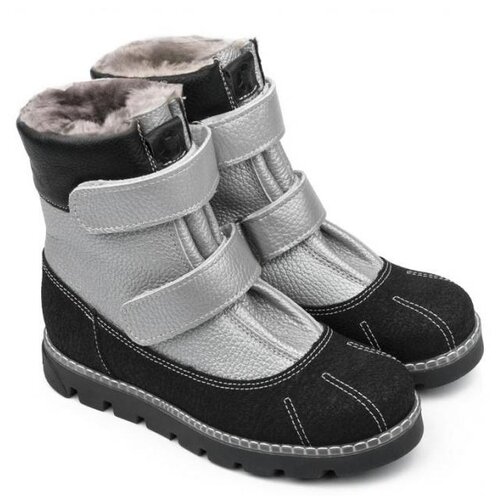 Ботинки Tapiboo, зимние, натуральная кожа, на липучках, анатомическая стелька, размер 34, серебряный, черный