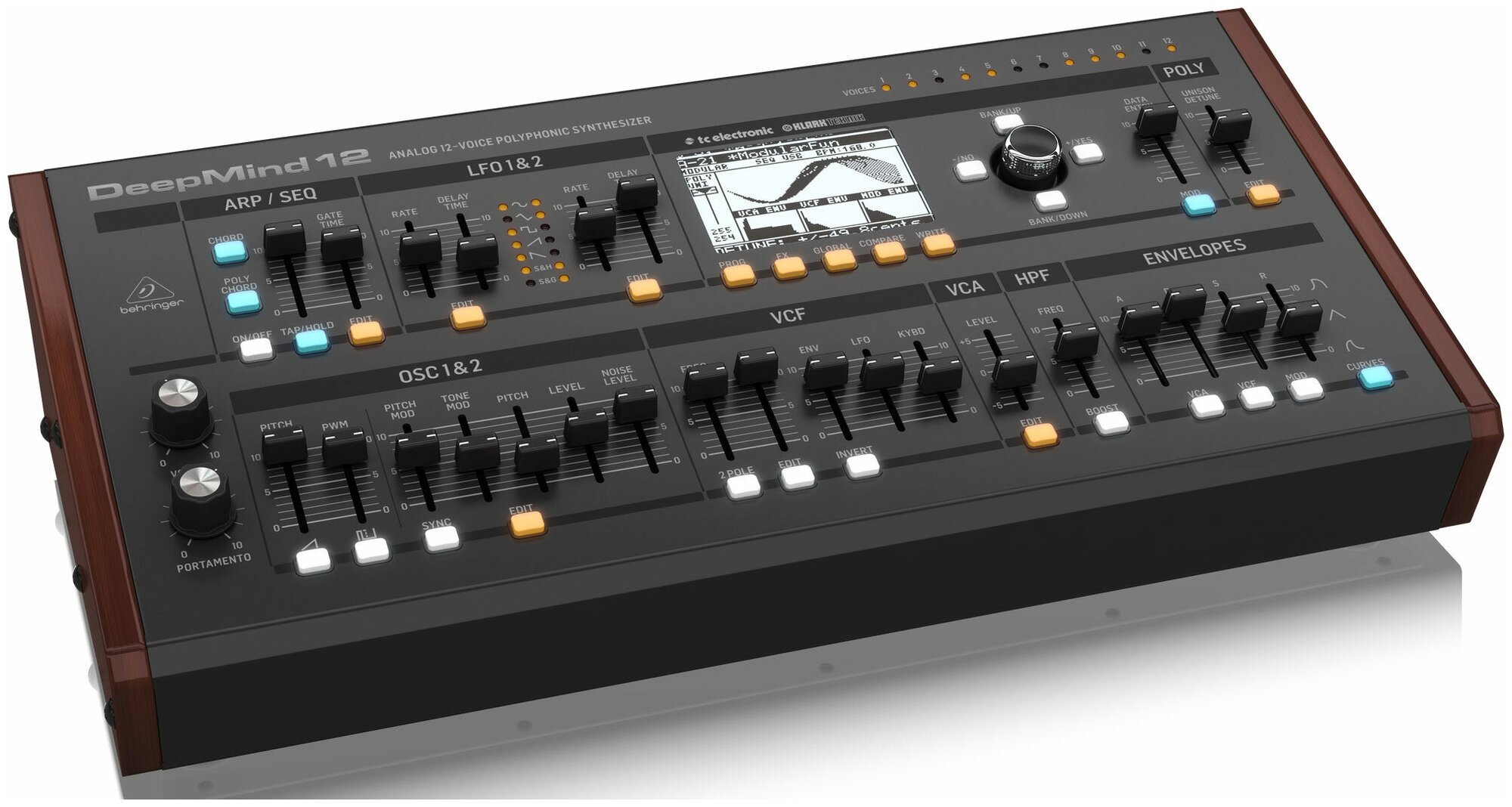 Behringer DEEPMIND 12D синтезатор рековый аналоговые VCF и VCA12 гол. полиф 2 OCS 2 LFO и 3 ADSR на голос 4 FX матрица мод 32шаг. секв MIDI USB