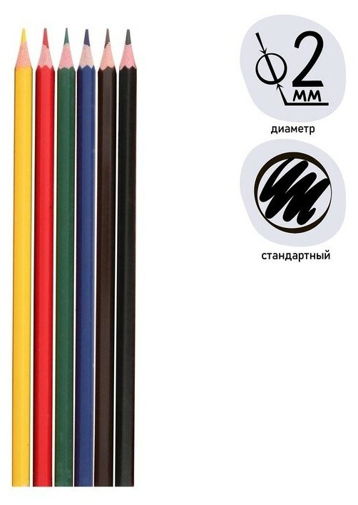 Карандаши 6 цветов Calligrata, эконом, заточенные, шестигранные, пластиковые, картонная упаковка, европодвес