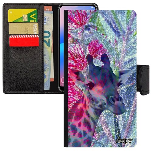 фото Ударопрочный чехол-книжка на смартфон // galaxy s8 // "жираф" африка giraffe, utaupia, фуксия