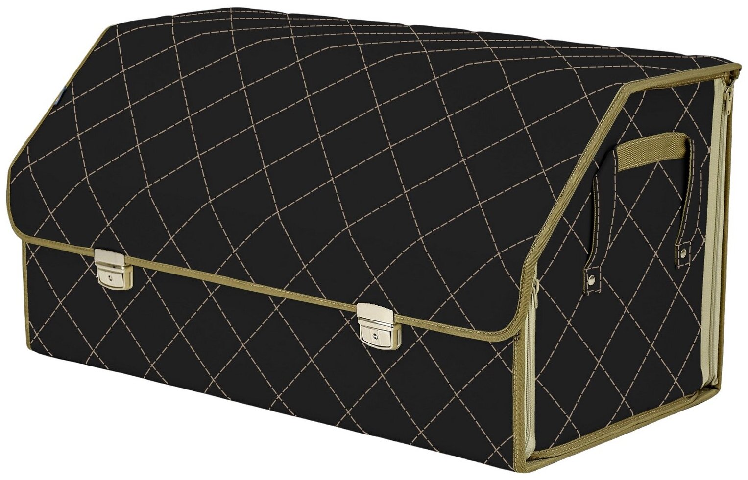 Органайзер-саквояж в багажник "Союз Премиум" (размер XL Plus). Цвет: черный с бежевой прострочкой Ромб.