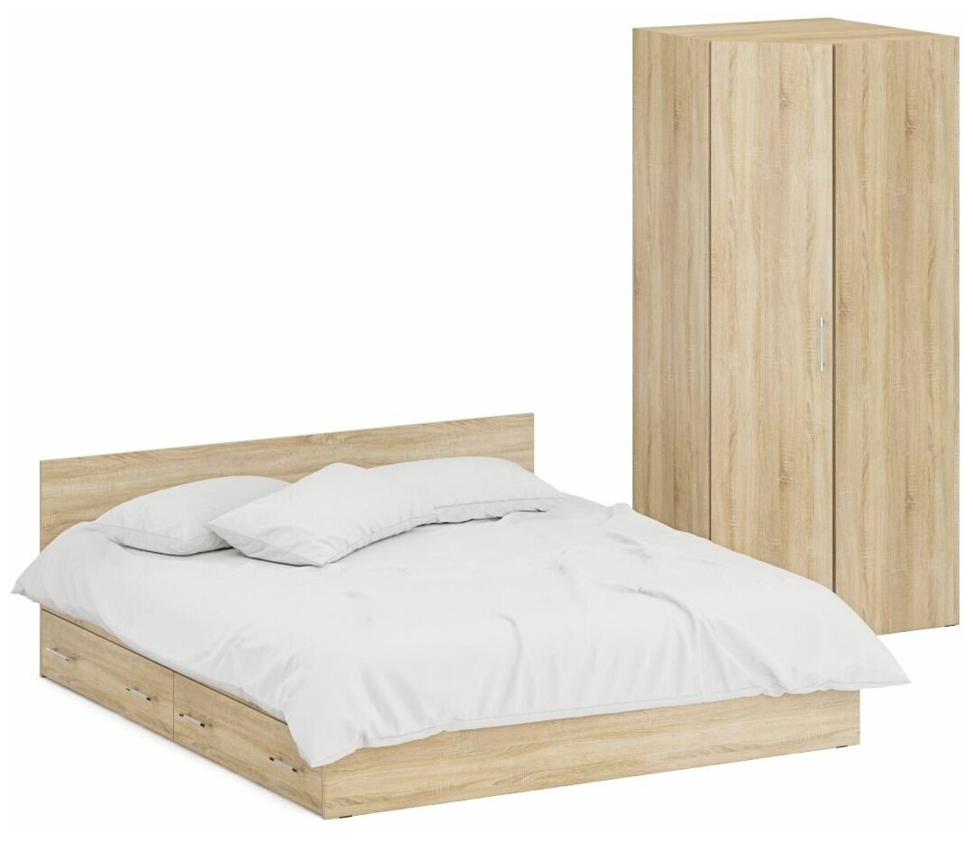 Кровать двуспальная с ящиками 1800 с угловым шкафом Стандарт, цвет дуб сонома, спальное место 1800х2000 мм, без матраса, основание есть