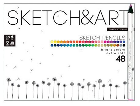 Скетч карандаши цветные "SKETCH&ART" утолщенные, грифель 4 MM, 48 ЦВ, Арт. 30-0117