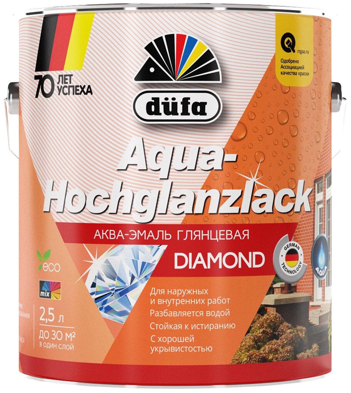 Dufa Эмаль AQUA-HOCHGLANZLACK; аква глянцевая, белая 750мл