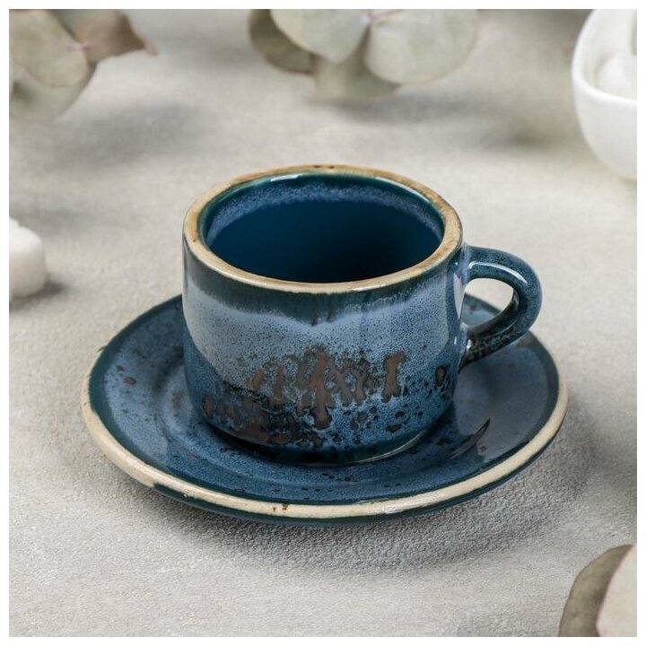 Хорекс Кофейная пара фарфоровая Blu reattivo, чашка 80 мл, блюдце d=6 см