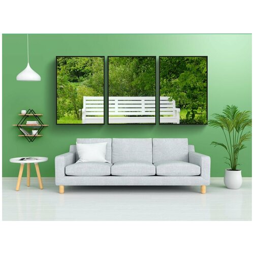 фото Набор модулных постеров для интерьера "скамейка, спокойствие, парк" 60x90 см. в тубусе, без рамки lotsprints