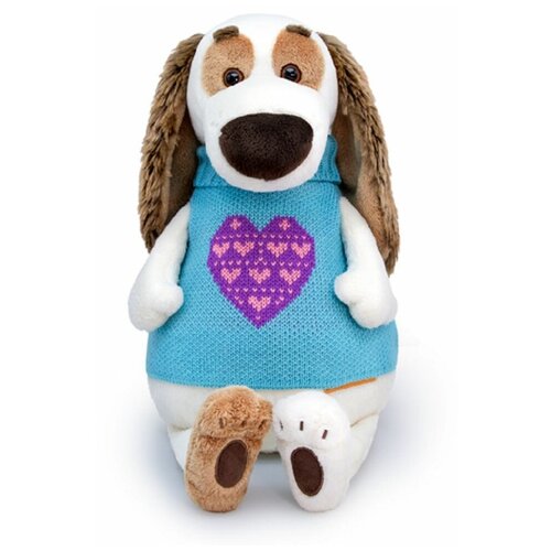 Мягкая игрушка Basik&Co Пёс Бартоломей жилете с сердечком, 33 см  - купить со скидкой