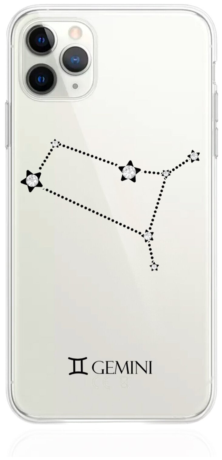 Прозрачный силиконовый чехол с кристаллами Lux для iPhone 11 Pro Max Знак зодиака Близнецы Gemini для Айфон 11 Про Макс