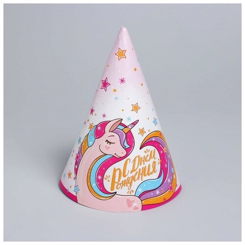 фото Колпак бумажный «с днём рождения!», единорог, набор 6 шт. mikimarket