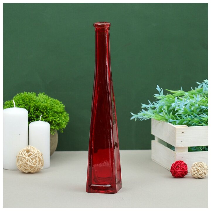 фото Ваза "Стрелка" четырехгранная. красная 29х5.5х5.5 см. 0.2л (диам. отверстия 1.8мм) 1560 905925