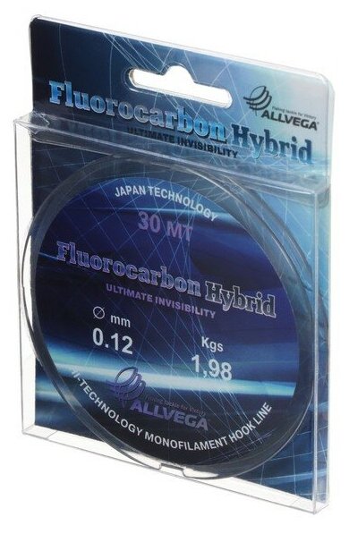 Леска монофильная ALLVEGA "Fluorocarbon Hybrid" 30м 0,12мм, 1,98кг, флюорокарбон 65%