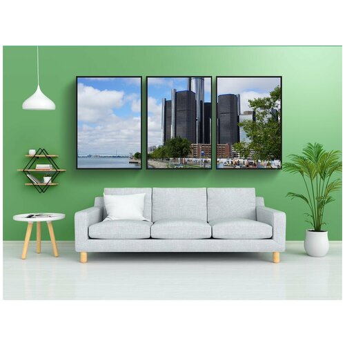фото Набор модулных постеров для интерьера "детройт, gm центр возрождения, детройтский горизонт" 60x90 см. в тубусе, без рамки lotsprints
