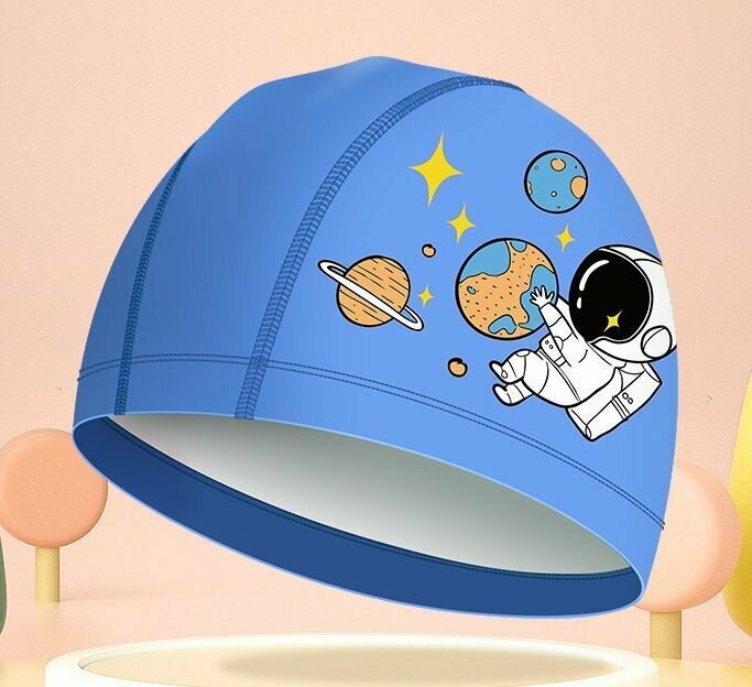 Шапочка для плавания детская HAIZID космонавт тканевая с полиуретан покрытием на обхват головы 50-58 комбинированная