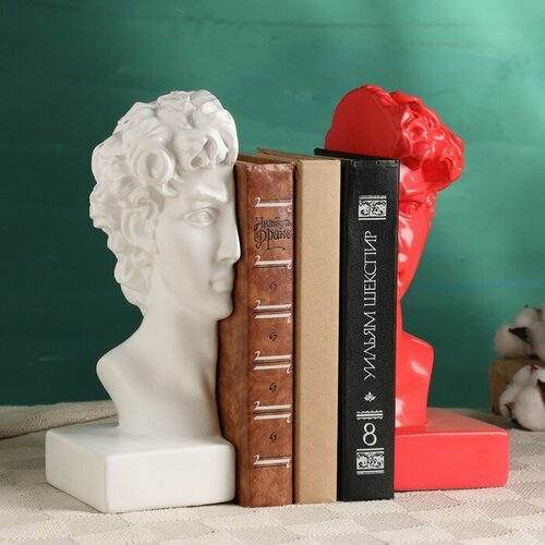 Подставка для книг "Бюст Давида" набор, бело-розовый, 25см