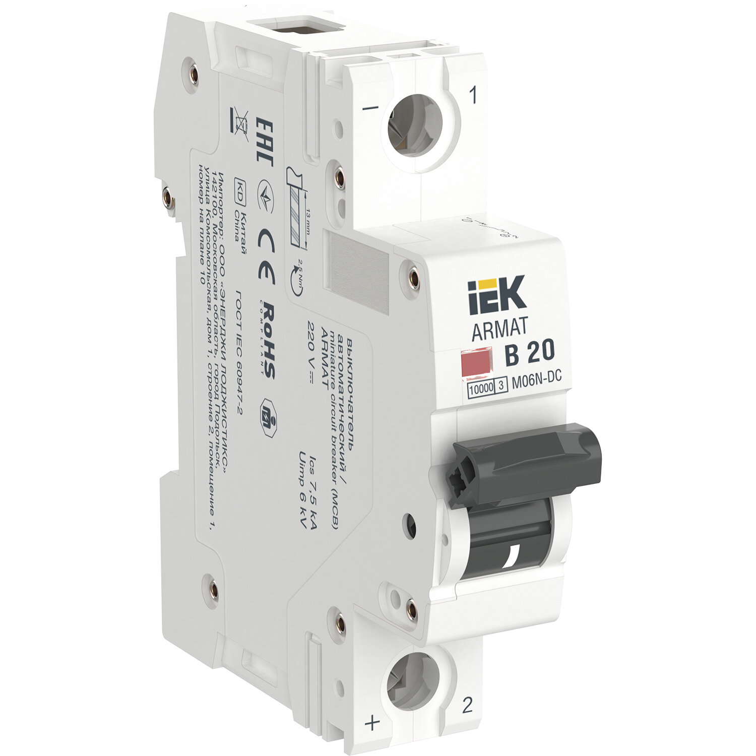 ARMAT Автоматический выключатель M06N-DC 1P B 20А , IEK AR-M06N-1-B020DC (1 шт.)