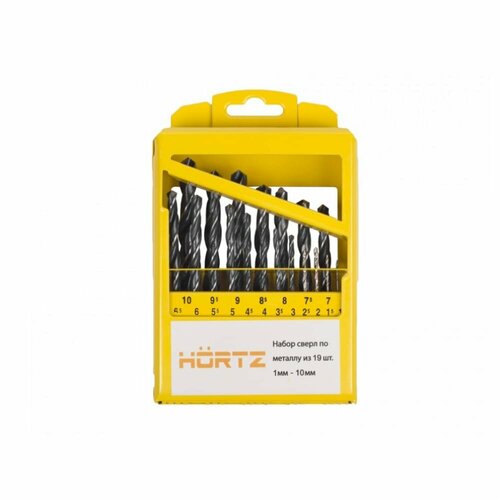 Hortz Набор сверл по мет. из 19 шт. 1-10мм Р6М5 мет. кейс HOR 238140