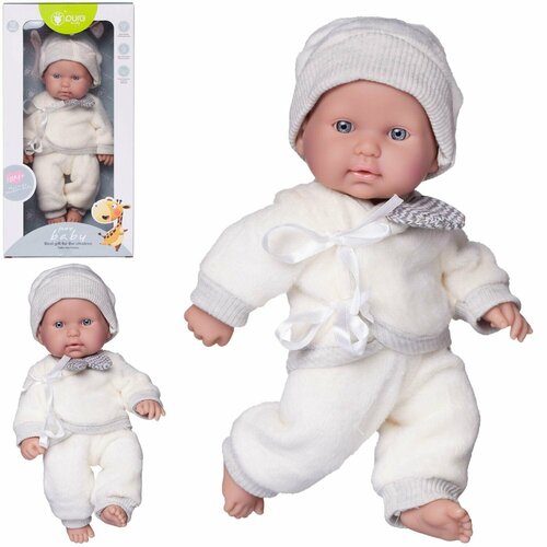 пупс junfa wj b9972 pure baby в комбинезоне и шапочке 35см Пупс Pure Baby, 25см, в белых с серой полоской кофточке, штанишках, шапочке, в коробке - Junfa Toys [WJ-22501]