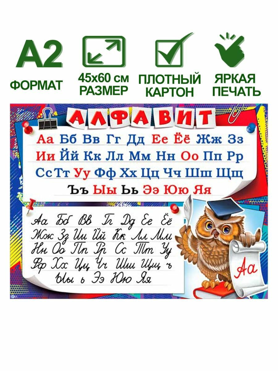 Обучающий плакат "Алфавит", формат А2, 45х60 см, картон