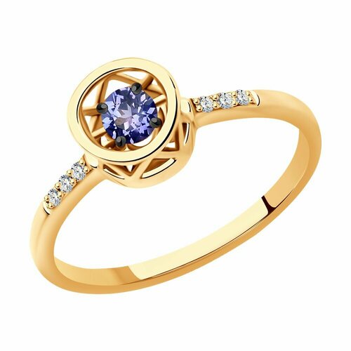 фото Кольцо diamant online, золото, 585 проба, танзанит, бриллиант, размер 17.5