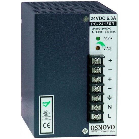 Промышленный блок питания. Osnovo DC24V, 6,3A (150W). PS-24150/I